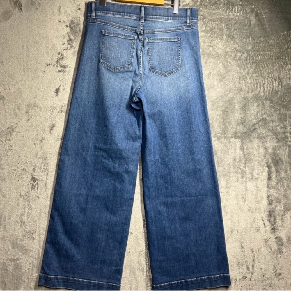 Spanx Jeans Womens Large Baggy Seamed Front Wide Leg Pull-on Elastic Waist Denim